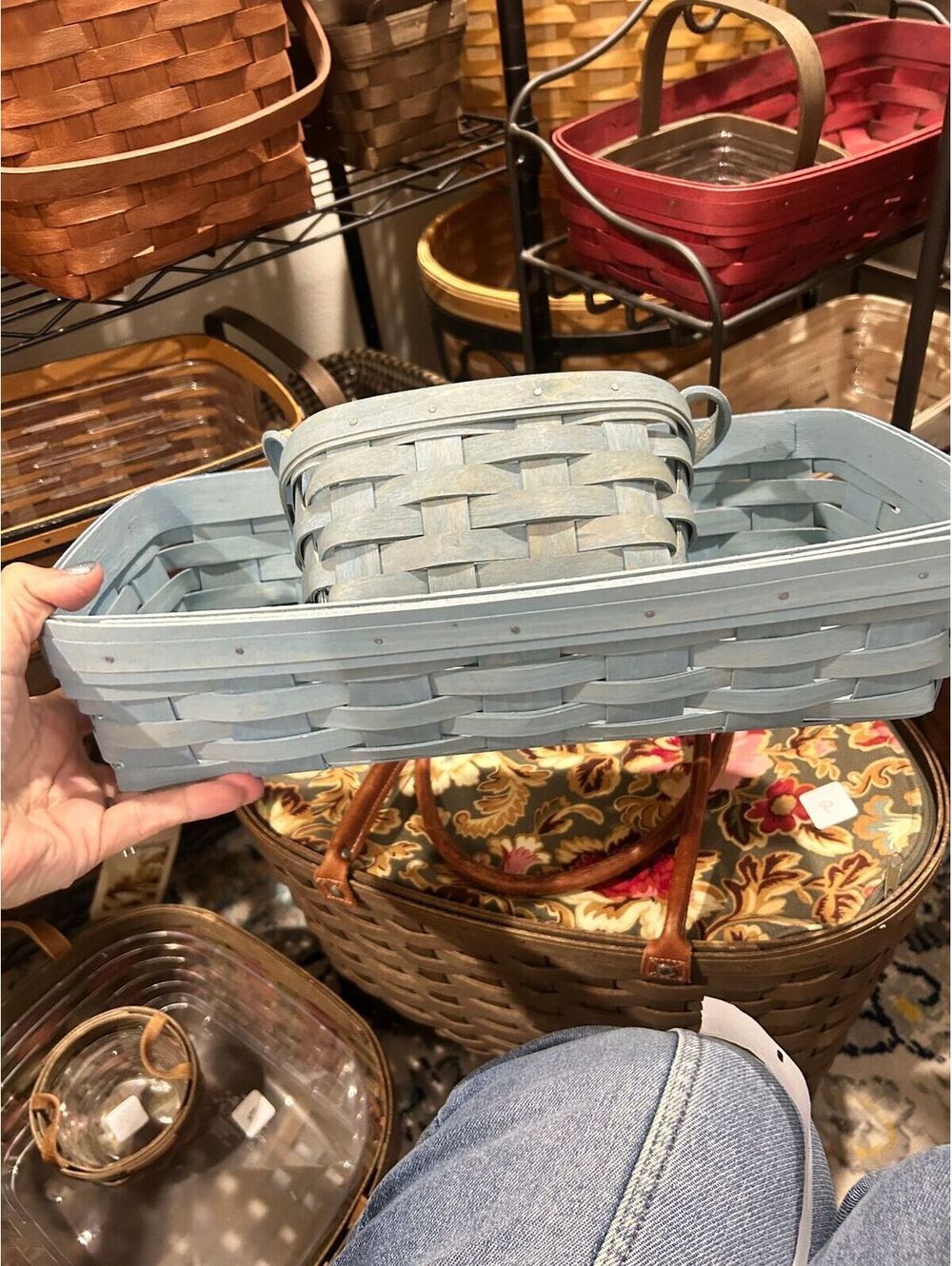 Longaberger Aqua blue bread & tea basket bundle